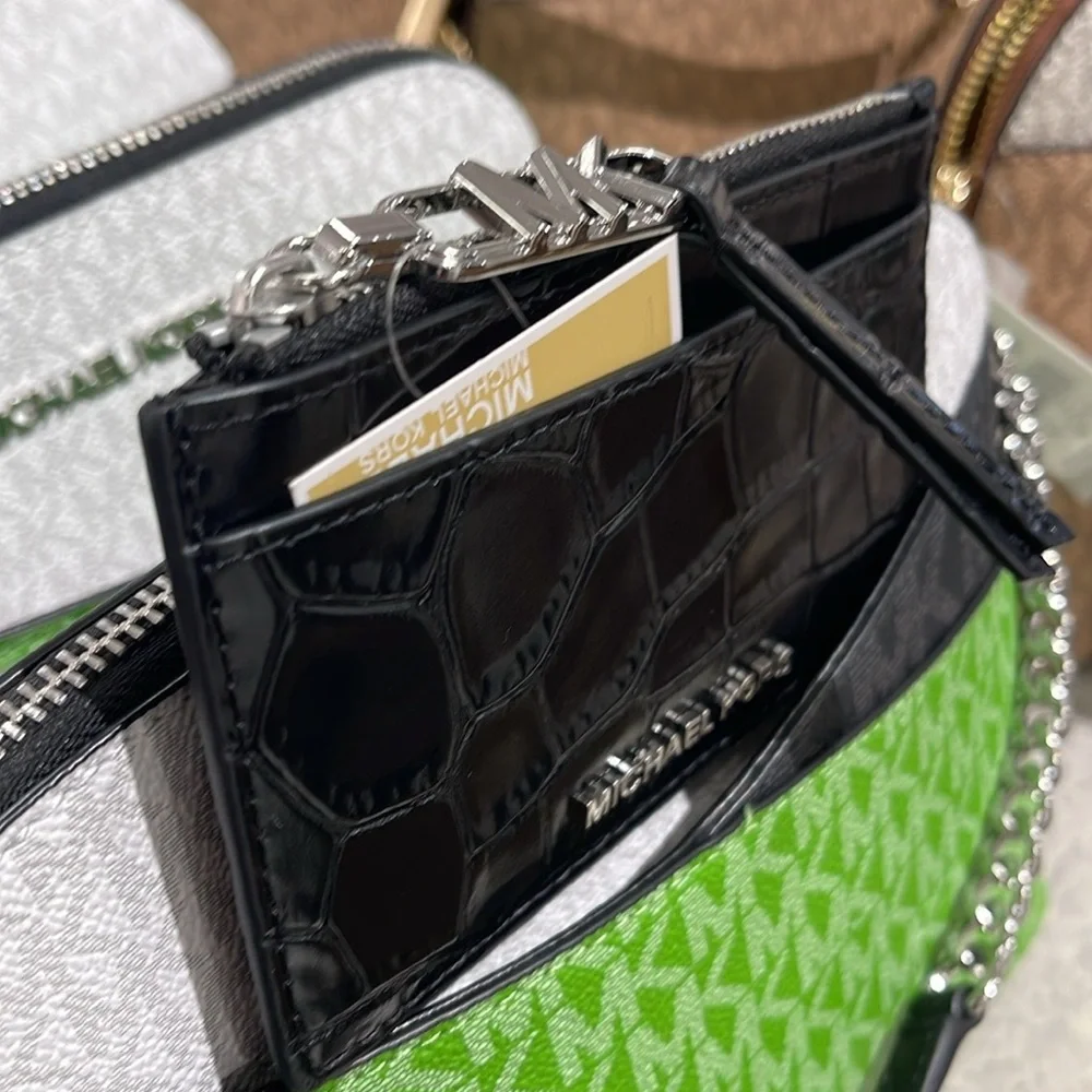 Michael Kors Empire Small Crocodile Embossed Leather Card Case Black  NWT